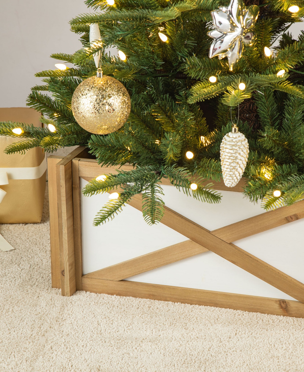 Glitzhome 24.5 Natural White Wooden Tree Collar