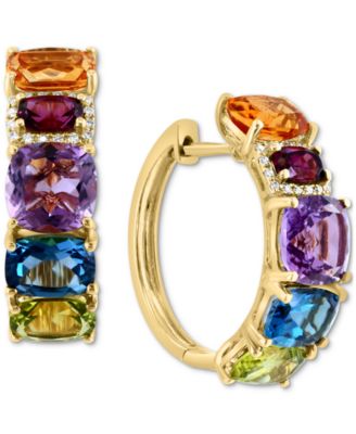 EFFY Collection - Multi-Gemstone (9-1/3 ct. t.w.) & Diamond (1/10 ct. t.w.) Small Hoop Earrings in 14k Gold, 1"