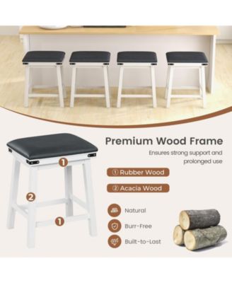 Set of 2  Dining Bar Stool with Acacia Wood Frame