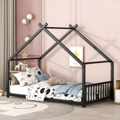 Streamdale Twin Size Metal House Bed, Black