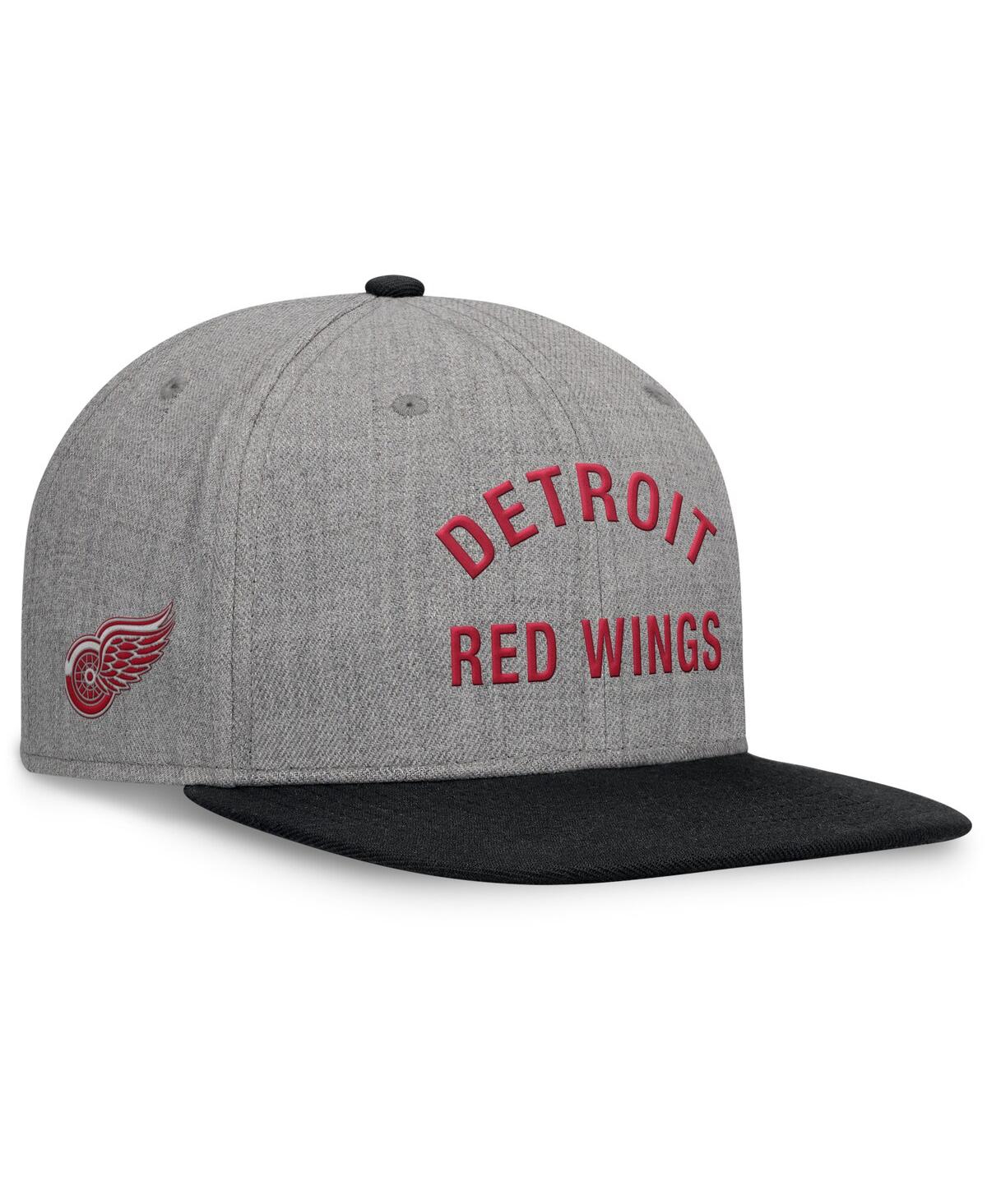 Men's Heather Gray Detroit Red Wings Elements Flat Brim Leather Strap back Hat - Heather Gray, Black