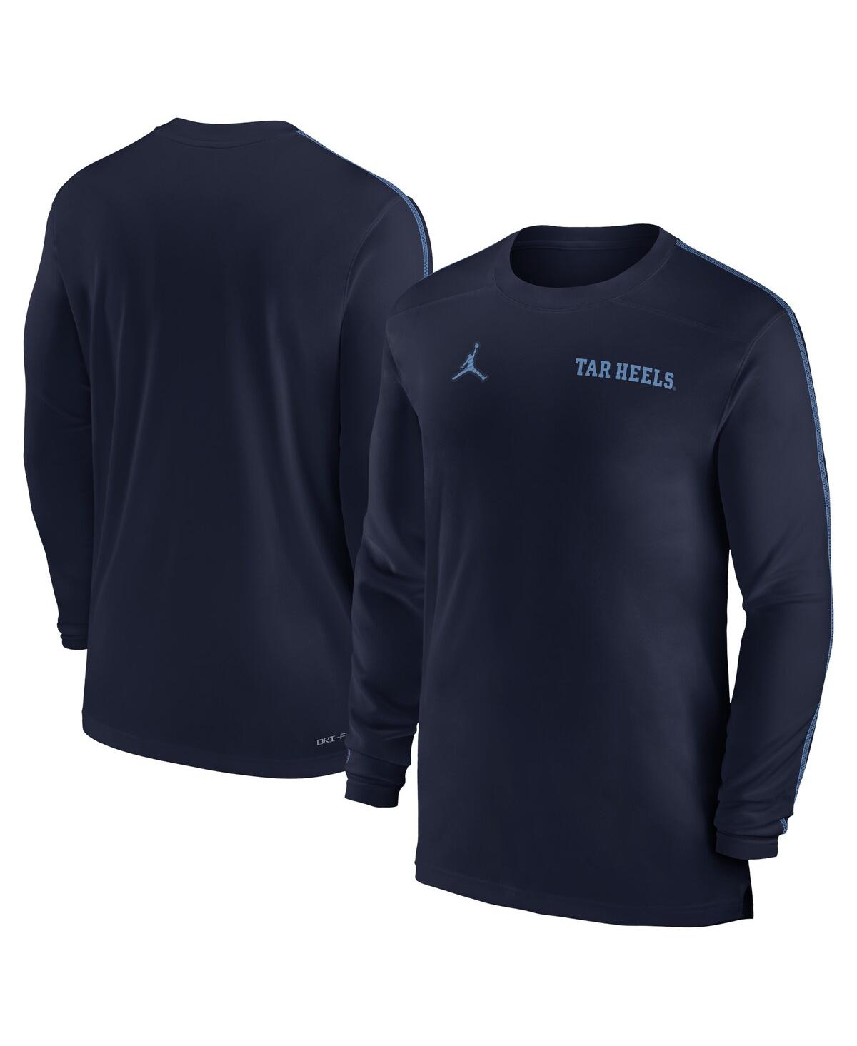 Jordan Men s Navy North Carolina Tar Heels 2024 Sideline Coach Uv Performance Long Sleeve T Shirt Navy Light Blue Smart Closet