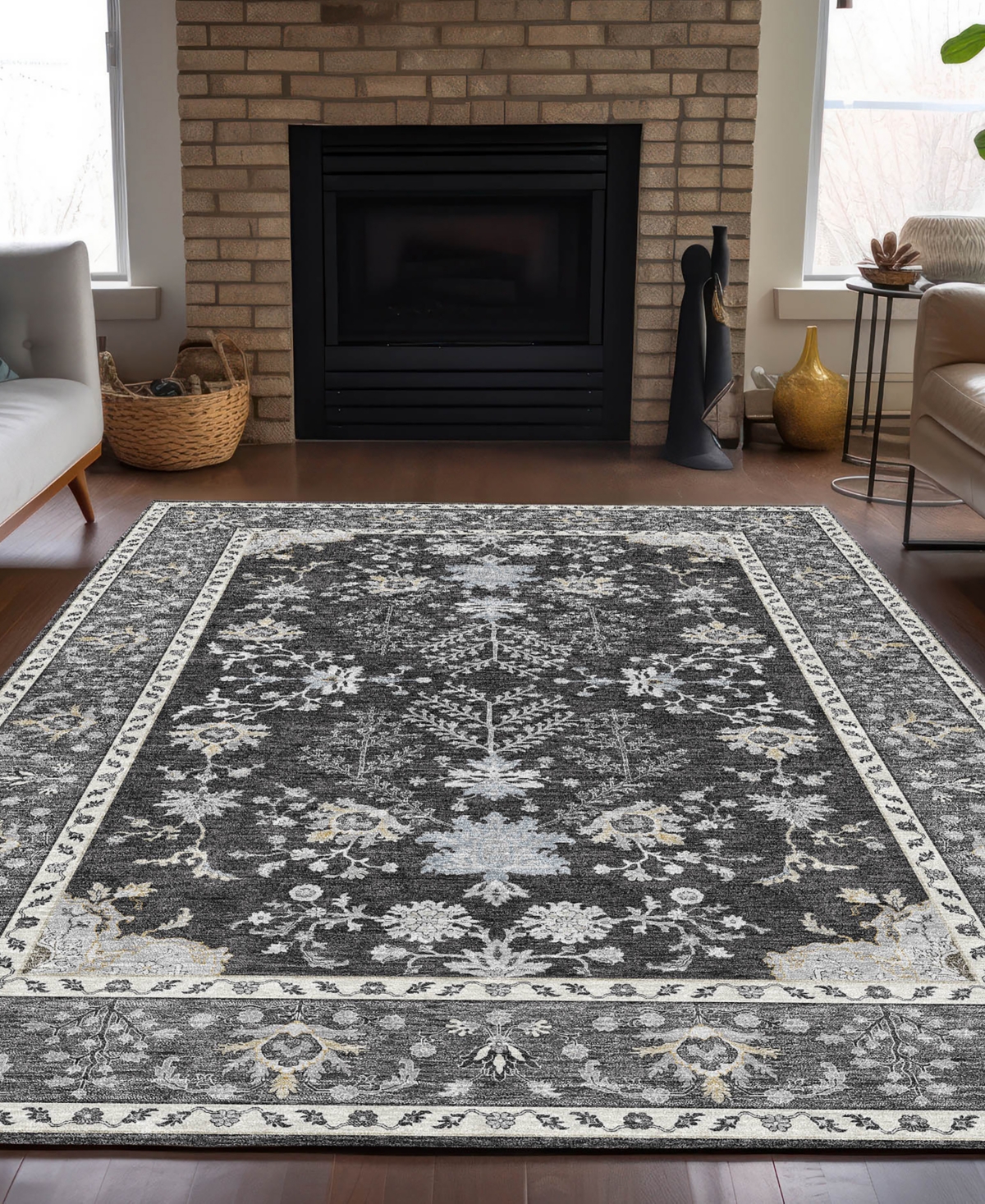 Dalyn Hatay Washable Hy9 9'x12' Area Rug In Charcoal