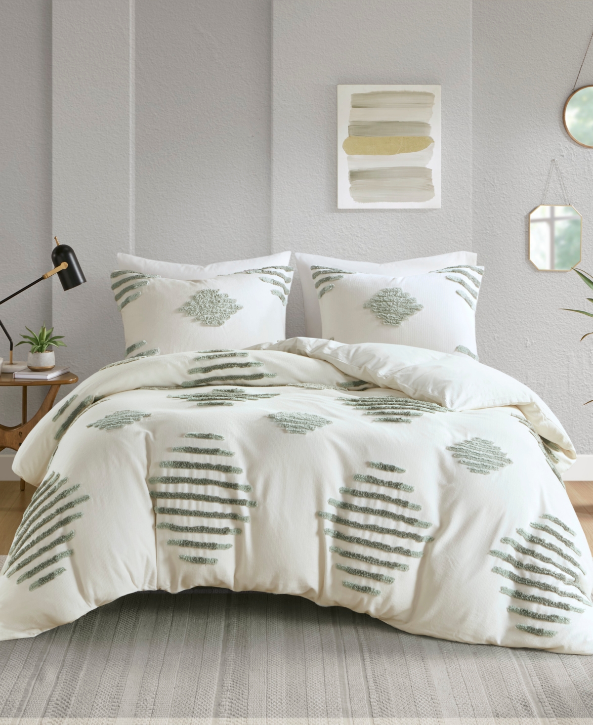Ink+ivy Tahli Tufted Chenille 3-pc. Duvet Cover Set, Full/queen In Green,ivory
