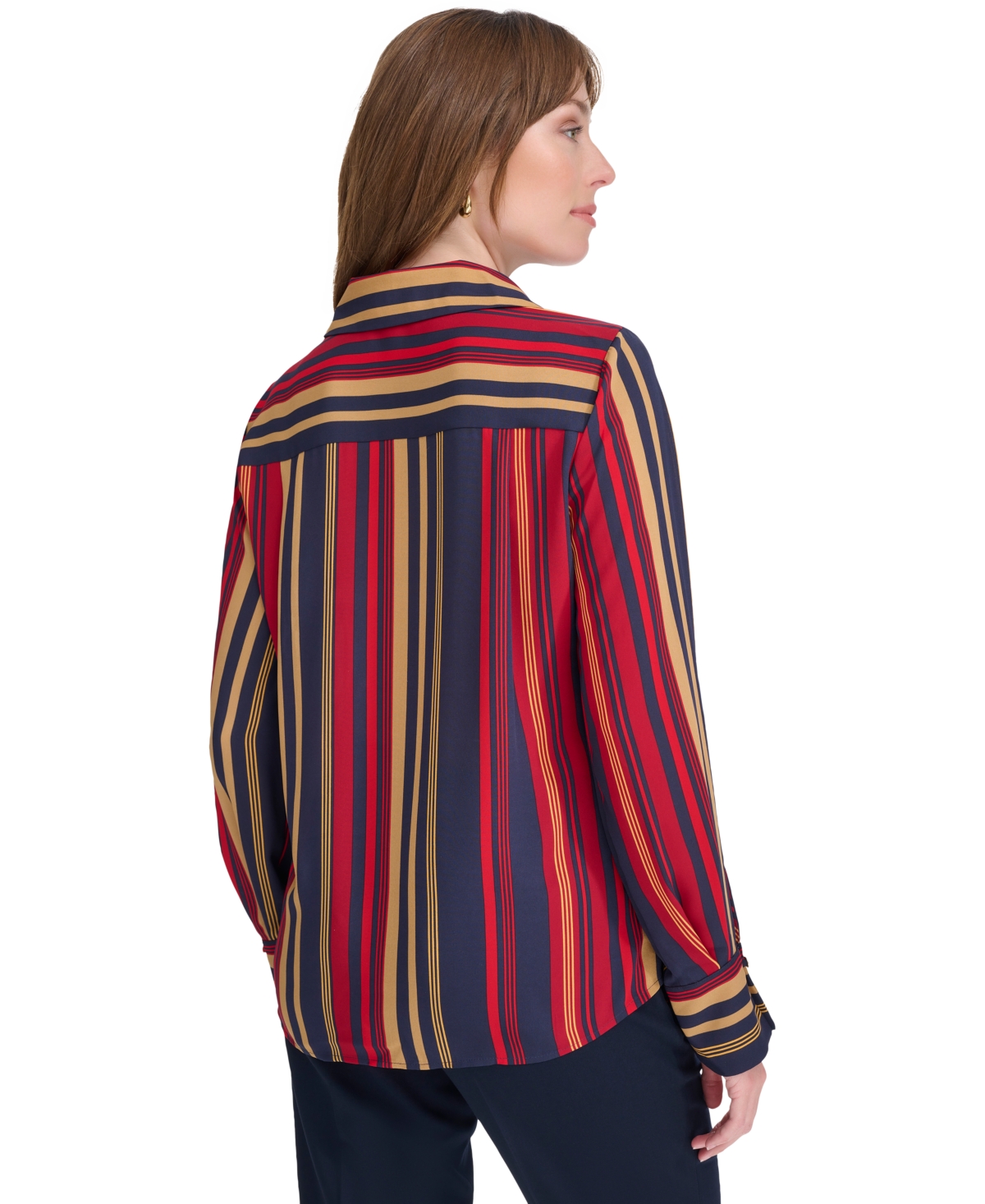 Tommy Hilfiger Women's Printed Collared Long-Sleeve Top -mult