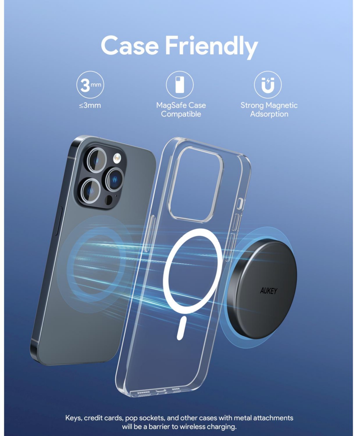 Aukey Lc-MC10 MagFusion Aura 15W Qi2 Certified Magnetic Fast Wireless Charger 3ft Usb C-c Cable Included