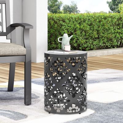 Streamdale Stylish Outdoor Side Table with Iron Cut Floral Design