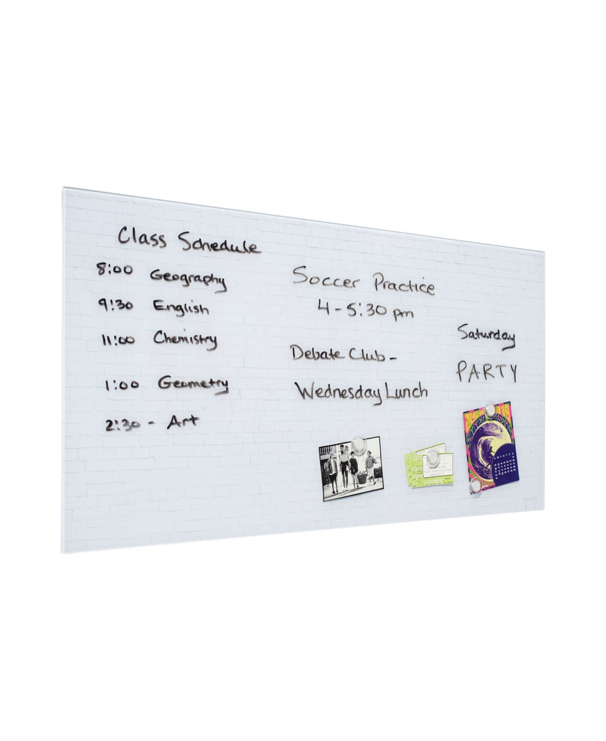 ECR4Kids MessageStor Magnetic Dry-Erase Glass Board with Magnets, x 36in,- White brick