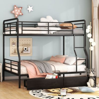 Streamdale Full XL Over Queen Metal Bunk Bed with 2 Drawers, Black
