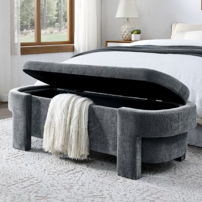 Chenille Storage Bench for Living, Entryway, Bedroom