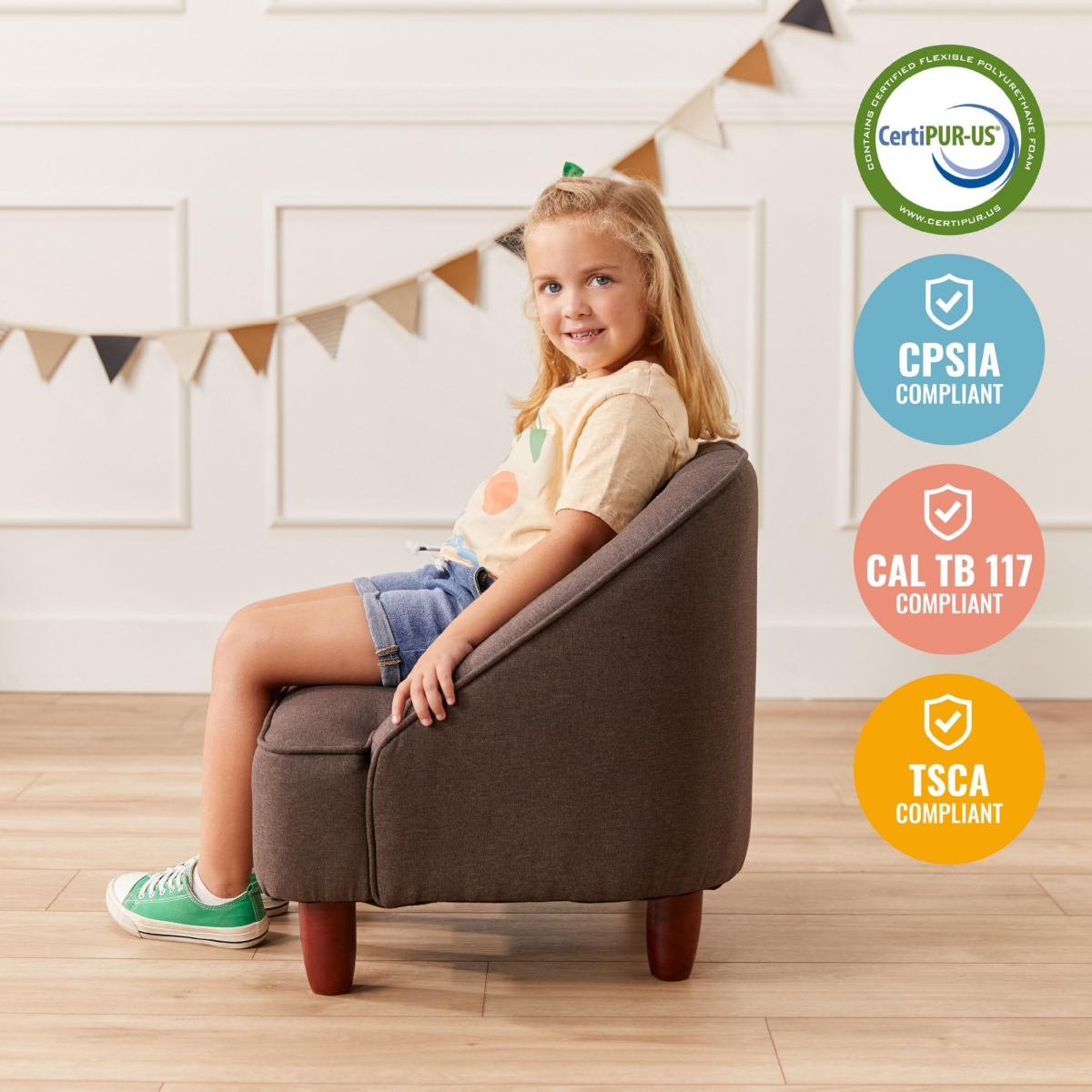 ECR4Kids Rhiley Accent Chair, Raisin