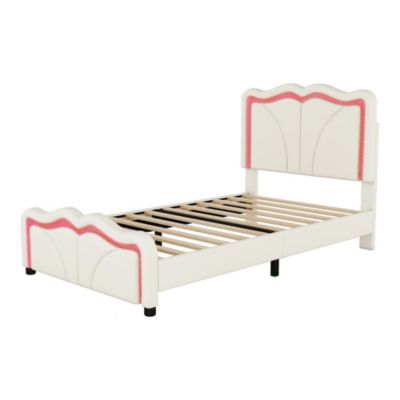 Streamdale Twin Platform Bed with LED Lights and Adjustable Headboard