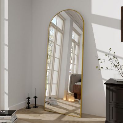 64"x21" Arched Full-Length Mirror with Gold Aluminum Alloy Frame, Rounded Corners, Standing, Hanging, Leaning