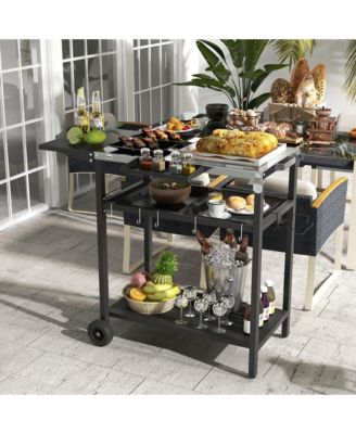 Outdoor Bar Cart w/ 2-Tier Shelf, Patio Serving Cart w/ Wheels