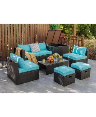 8PCS Patio Rattan Furniture Set Space-Saving Storage Cushion