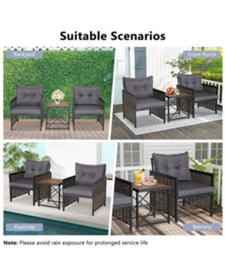 3 Piece Patio Rattan Furniture Set with Acacia Wood Tabletop