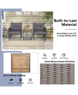 3 Piece Patio Rattan Furniture Set with Acacia Wood Tabletop