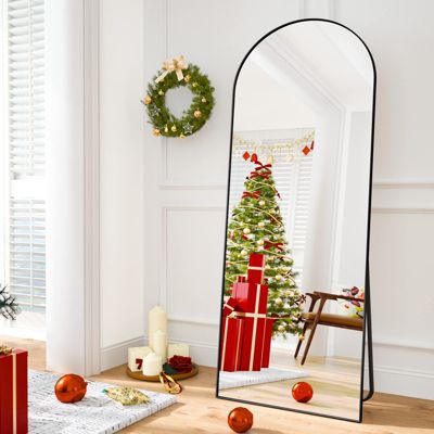 21"x64" Arched Full Length Mirror with Black Aluminum Frame, Free Standing, Leaning, Wall Mounted