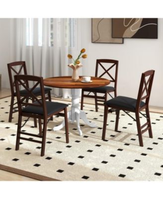 Round Wooden Dining Table with Curved Trestle Legs for Kitchen or Dining Room