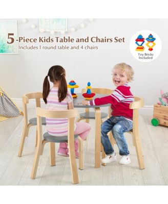 5-Piece Kids Wooden Curved Back Activity Table and Chair Set with Toy Bricks