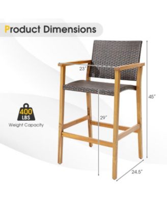 PE Wicker Patio Bar Chairs with Acacia Wood Armrests-Set of 2
