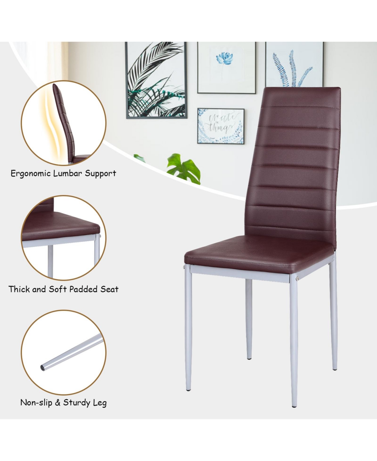 Slickblue 4 Pieces Pvc Elegant Design Leather Dining Chairs with Solid Metal Legs