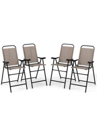 Patio Folding Bar Stool Set of 4 with Metal Frame and Footrest