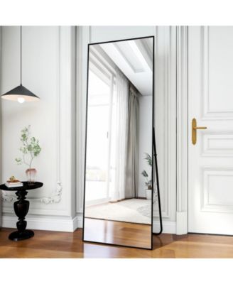 Black 64"x21" Full-Length Rectangle Nano Glass Mirror, Standing or Wall-Mounted