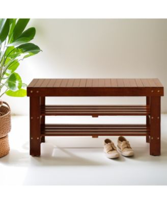 Pina Quality Solid Wood Shoe Bench, Cherry Finish