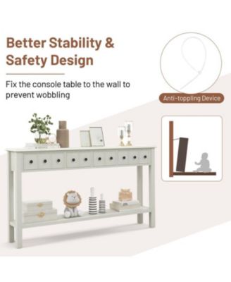 Long Sofa Table with 4 Storage Drawers and Open Lower Shelf for Living Room