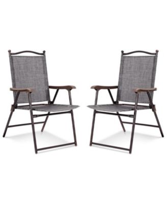 Set of 2 Patio Folding Sling Back Camping Deck Chairs
