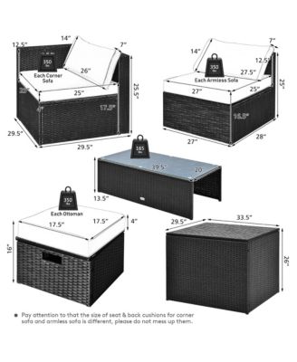 8PCS Patio Rattan Furniture Set Storage Table Ottoman