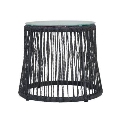 Boho-Chic Glass-Top End Table with Woven Rope Texture