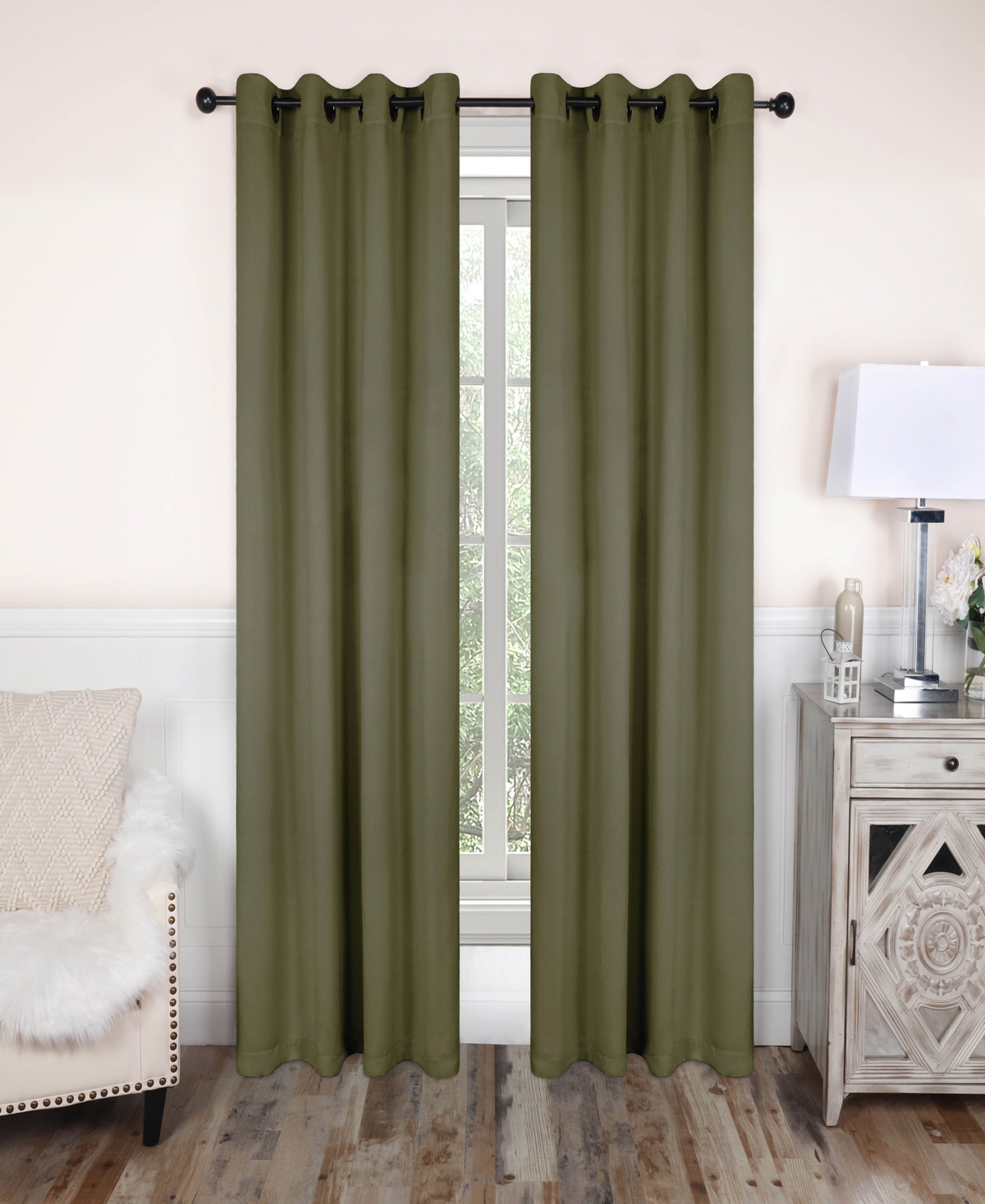 Solid Classic Modern Wrinkle Resistant Room Darkening 2-Piece Curtain Set with Grommet Header Top, 52" X 63" - Snow white