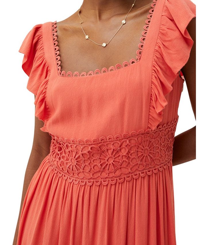 fatface marissa tie neck maxi dress mid orange