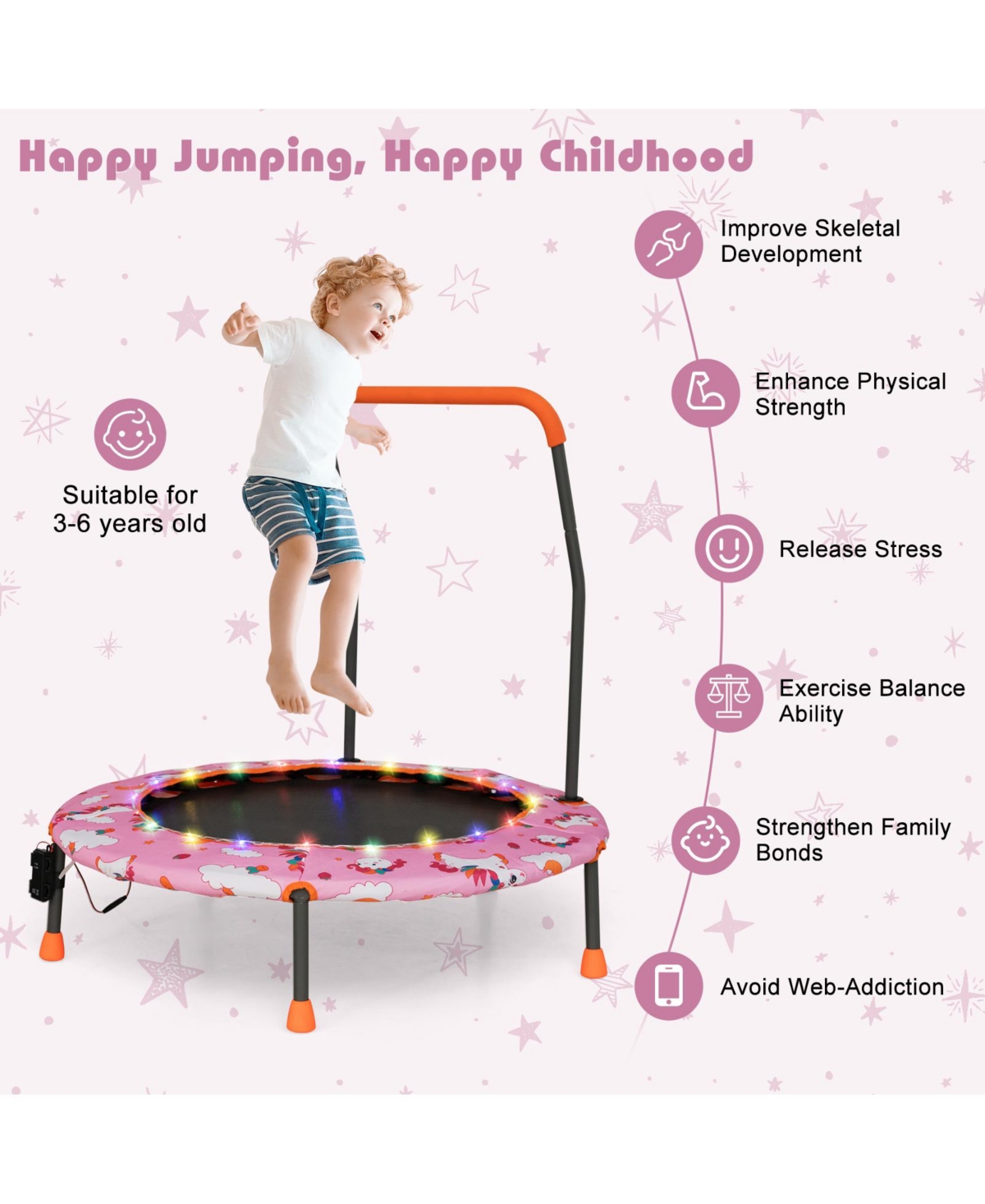 Slickblue Inch Mini Trampoline with Colorful Led Lights and Bluetooth Speaker
