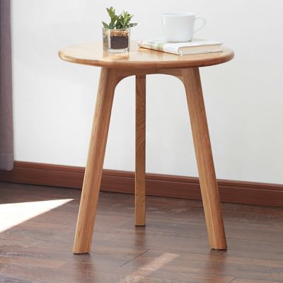 Small Oak Wood Round End Table for Living Room & Bedroom