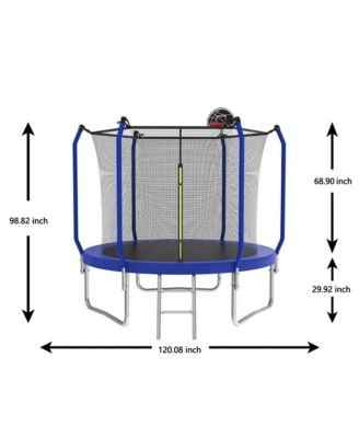 10FT Blue Trampoline with Safety Net, Basketball Hoop & Ladder