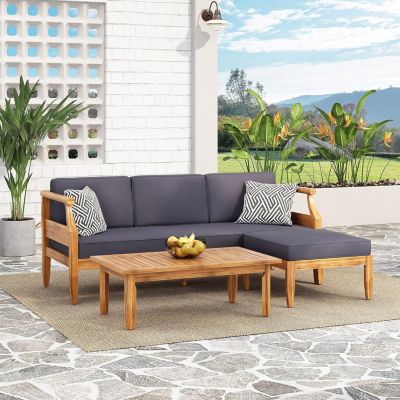 Streamdale Acacia Wood Sofa Chat Set with Cushions