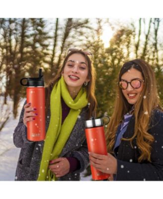 Double-Walled Insulated Stainless Steel Water Bottle with 2 Lids and Straw