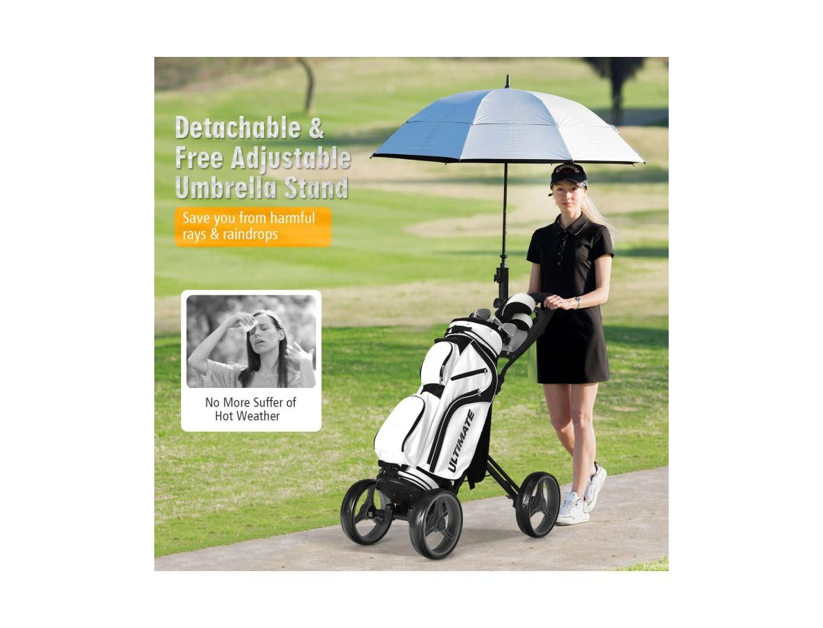 Slickblue 4 Wheel Golf Push Cart with Brake Scoreboard Adjustable Handle