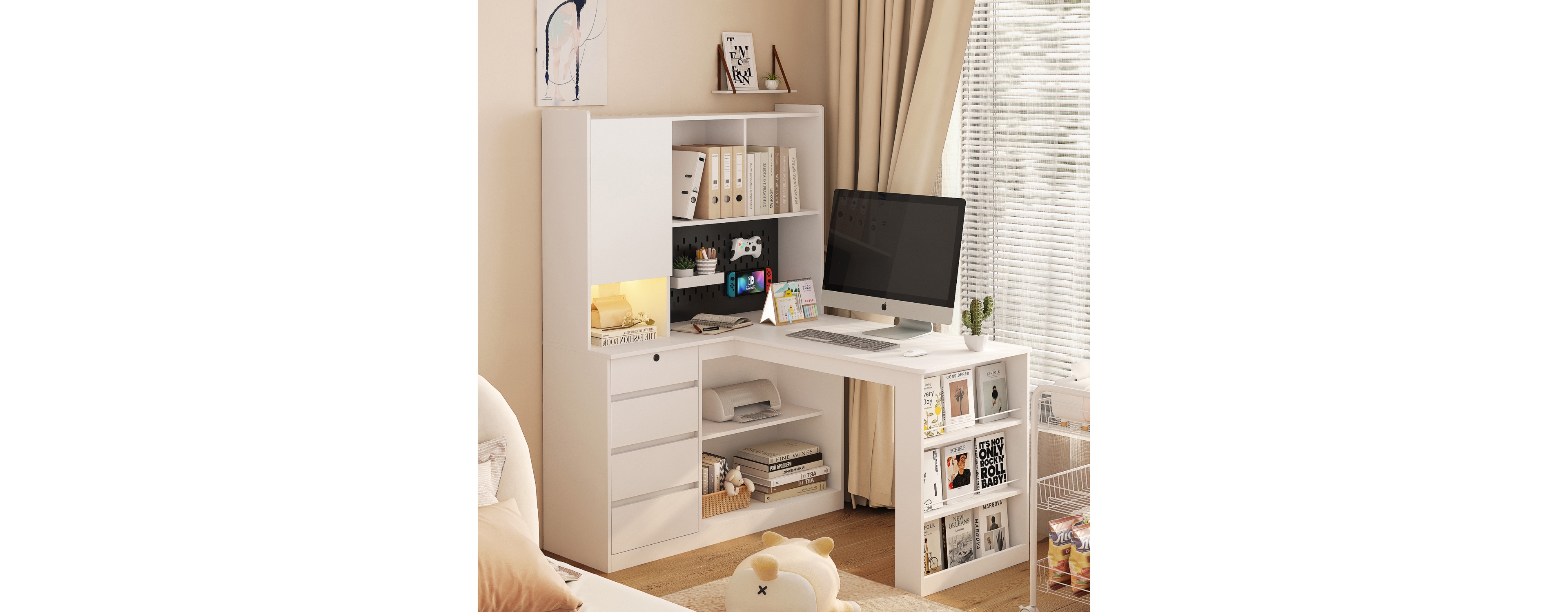 Streamdale L-Shaped Space-Saving Desk with Charging Station