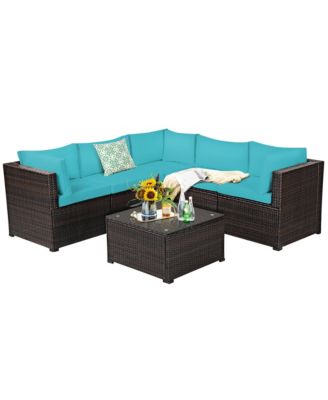 6PCS Patio Rattan Furniture Set Sectional Cushioned Sofa Deck
