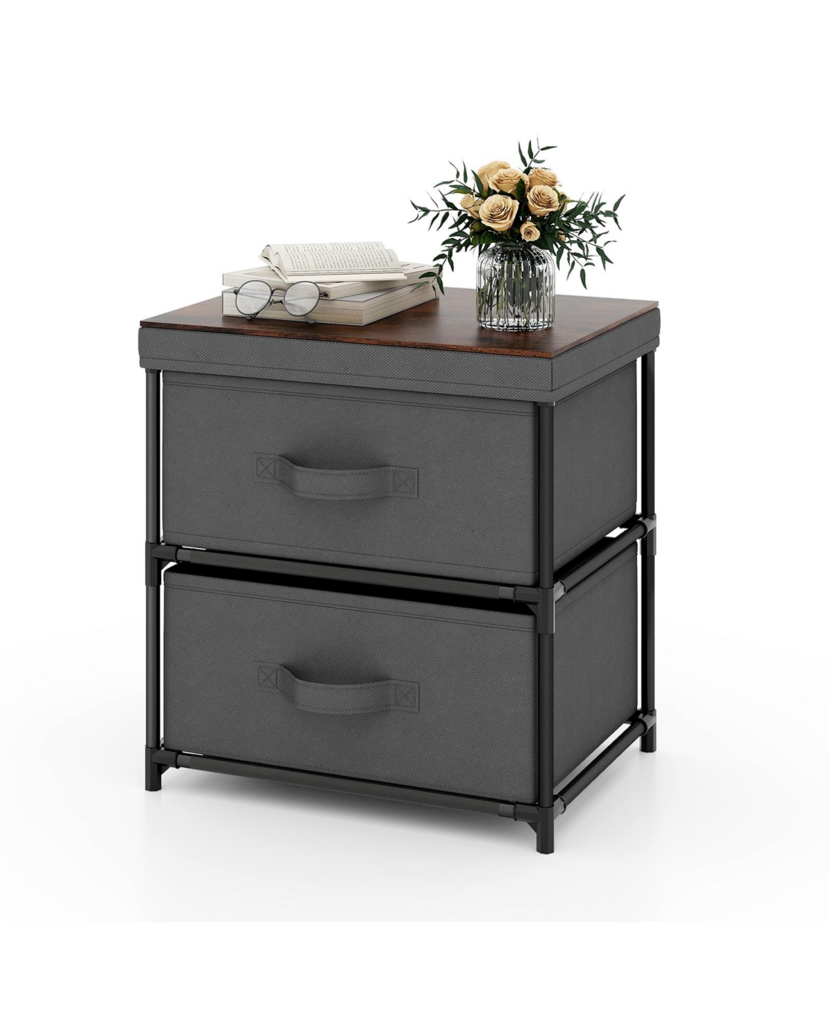 Slickblue 2-Drawer Nightstand with Removable Fabric Bins and Pull Handles