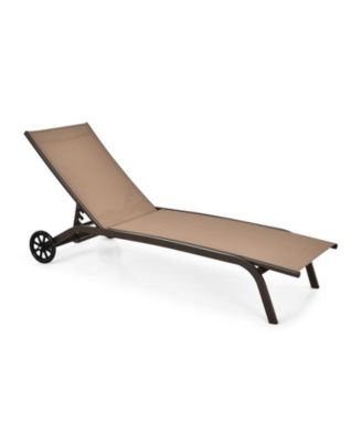 6-Poisition Adjustable Outdoor Chaise Recliner with Wheels