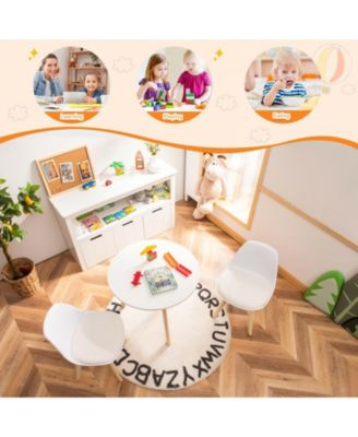Modern Kids Activity Play Table and 2 Chairs Set with Beech Leg Cushion-White