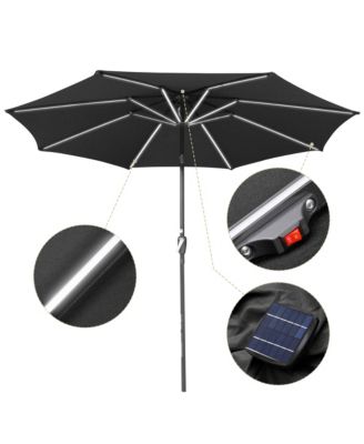 10ft Solar Power LED Patio Umbrella Market Parasol Pool Sunshade Tilt with Crank