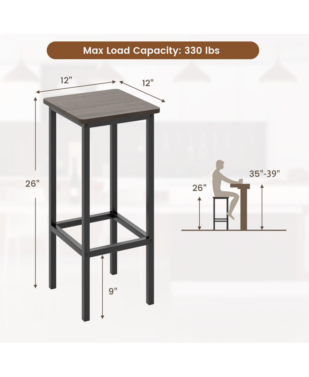 Slickblue Set of 4 Bar Stool 26" Chair with Metal Legs and Footrest