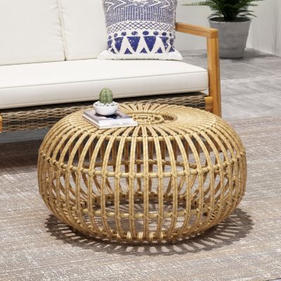 Boho-Chic Handcrafted Faux Rattan Woven Coffee Table