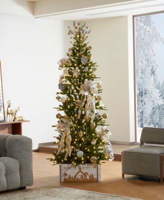 7.5ft Pre Lit Green Slim Fir Artificial Christmas Tree with 350 strawberry Lights,9 Functional Warm White Multi color, remote controller